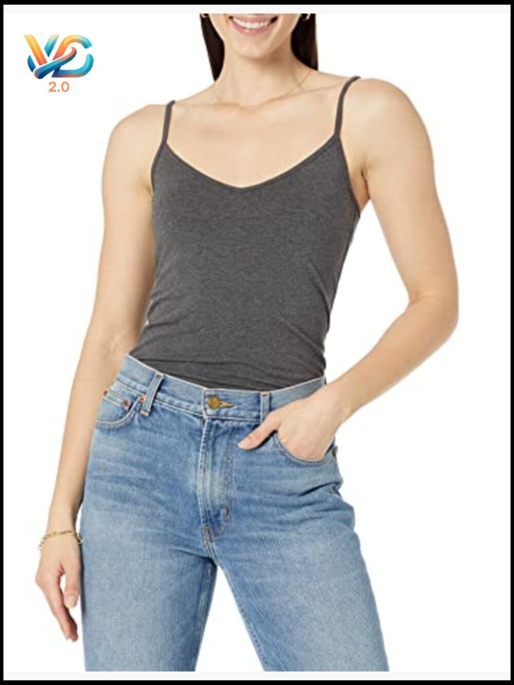 Slim-Fit V-Neck Cami Pack of 4 Layering Tank Top Essential Staple - Picture 2 of 7